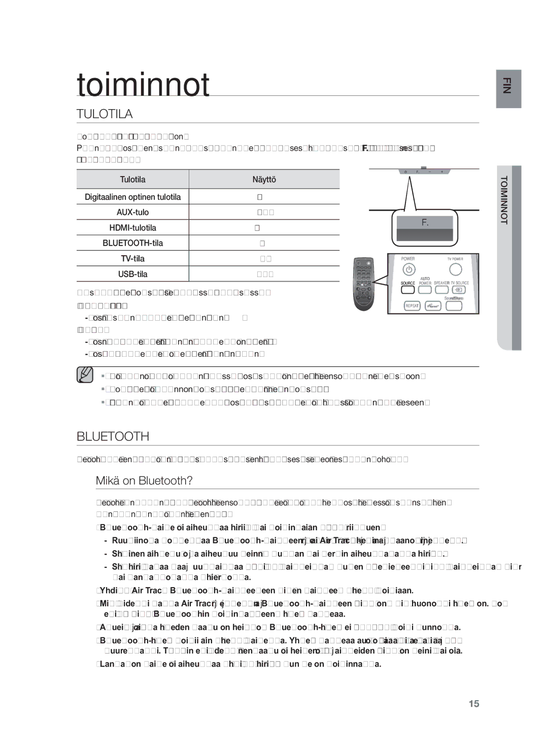 Samsung HW-F551/XE, HW-F550/XE manual Toiminnot, Mikä on Bluetooth?, Bt/Tv/Usb/Hdmi/Arc/D.In-Tila 