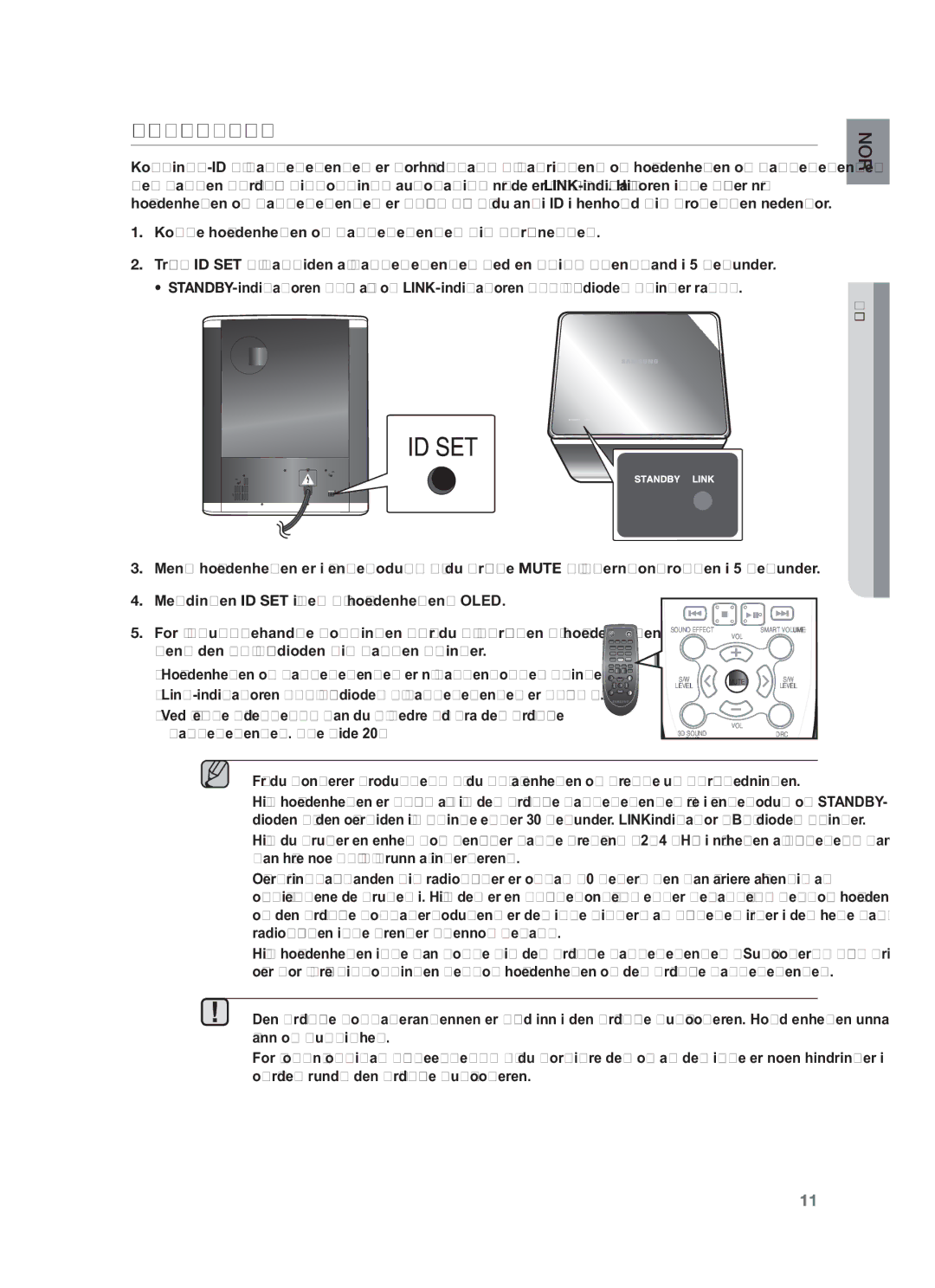 Samsung HW-F550/XE, HW-F551/XE Koble TIL DEN Trådløse Subwooferen, Tilkoblinger, Mens den blå lysdioden til bassen blinker 