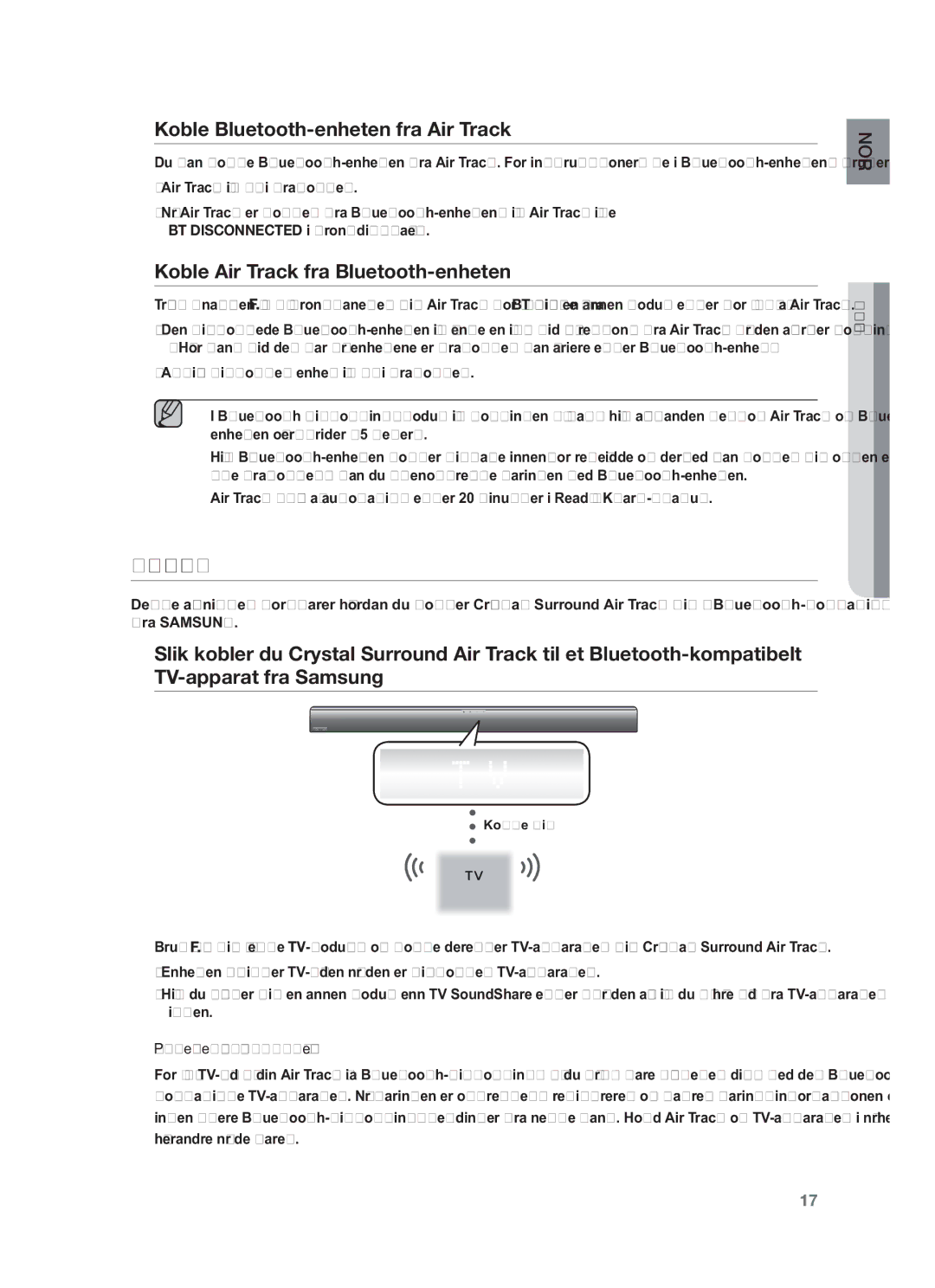 Samsung HW-F550/XE, HW-F551/XE manual Koble Bluetooth-enheten fra Air Track, Koble Air Track fra Bluetooth-enheten 