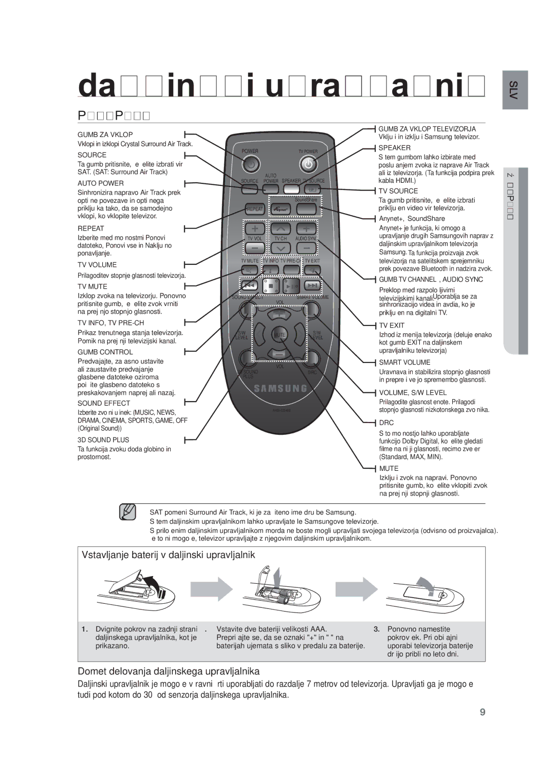 Samsung HW-F550/EN, HW-F551/EN manual Daljinski upravljalnik, Pregled Daljinskega Upravljalnika, Daljinski Upravljalnik 