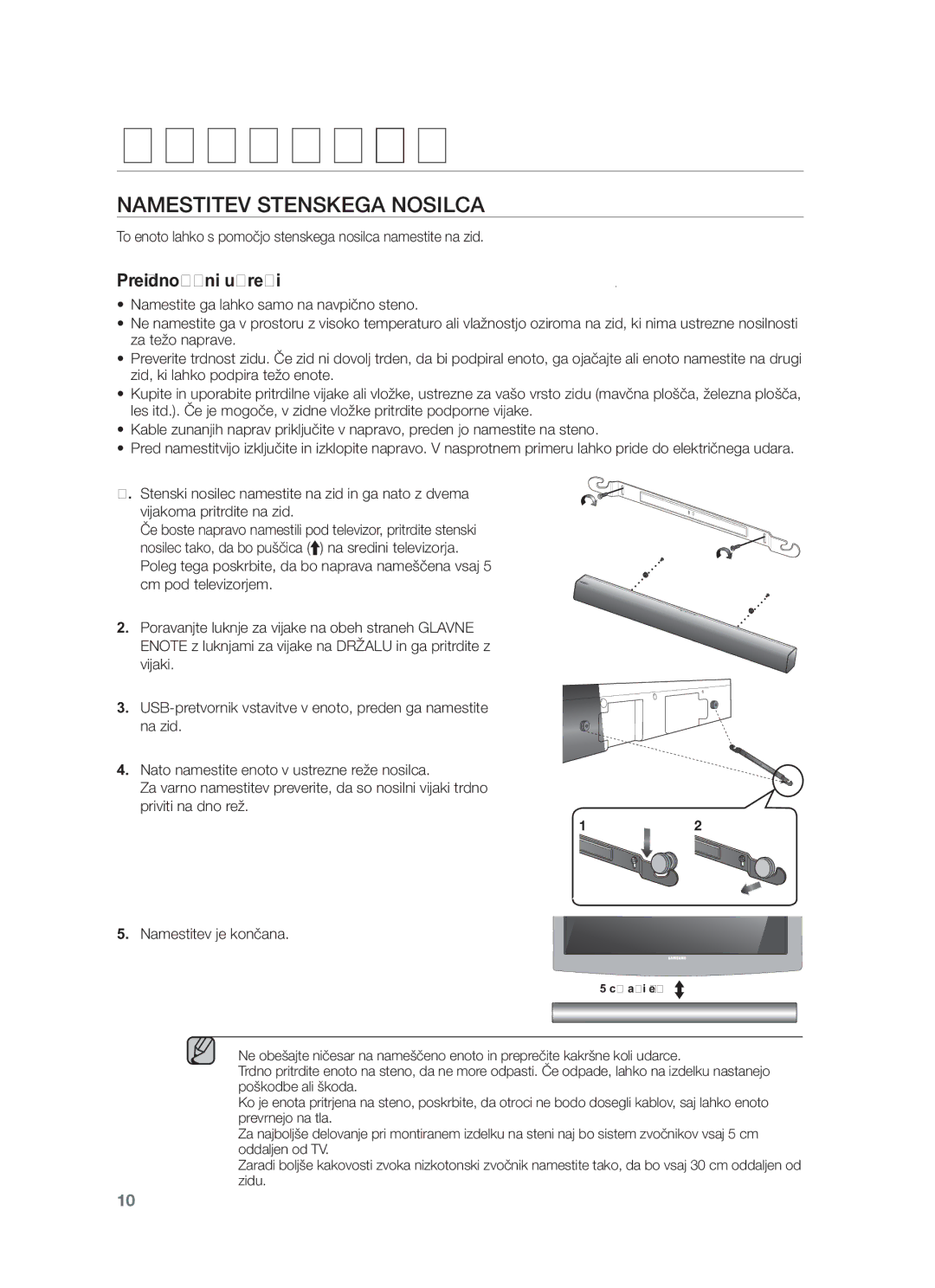 Samsung HW-F550/XE Priključki, Namestitev Stenskega Nosilca, To enoto lahko s pomočjo stenskega nosilca namestite na zid 