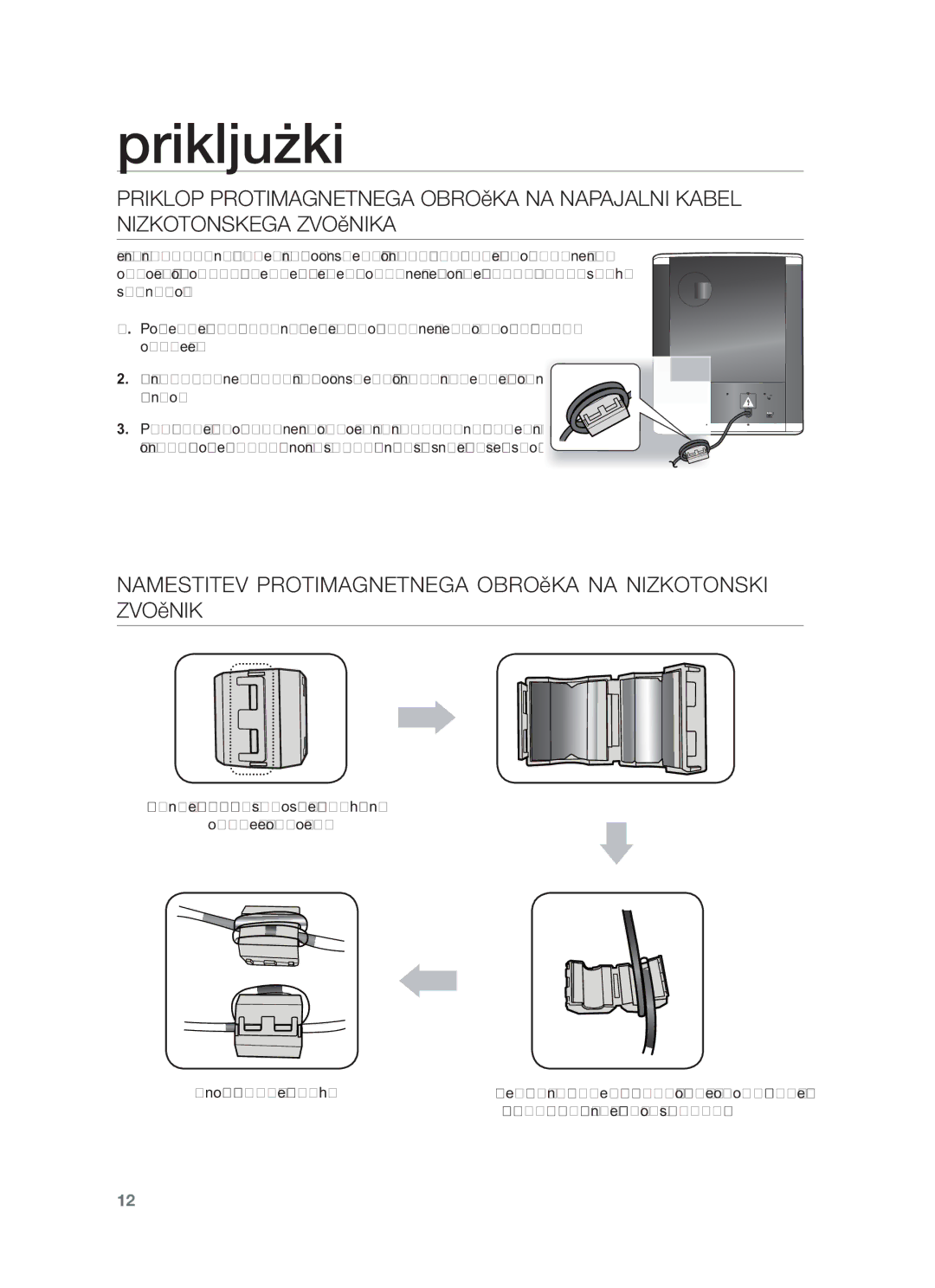 Samsung HW-F551/EN, HW-F550/EN, HW-F550/XE, HW-F551/XE manual Namestitev Protimagnetnega Obročka NA Nizkotonski Zvočnik 