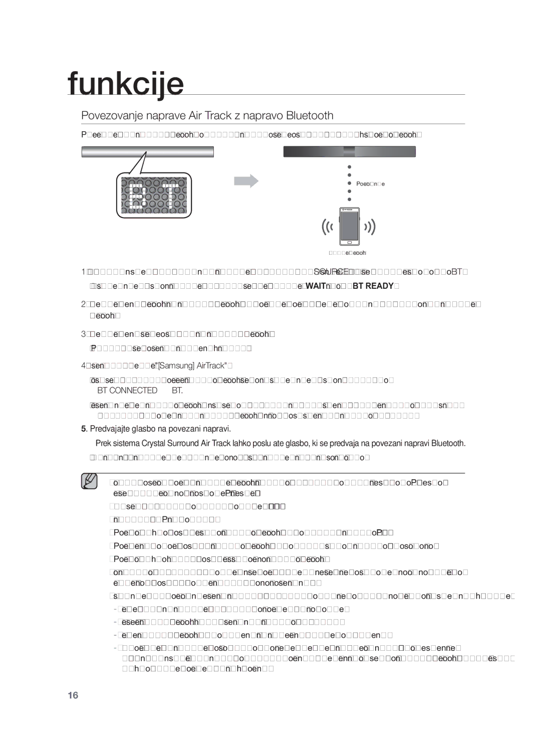 Samsung HW-F551/EN, HW-F550/EN Povezovanje naprave Air Track z napravo Bluetooth, Predvajajte glasbo na povezani napravi 