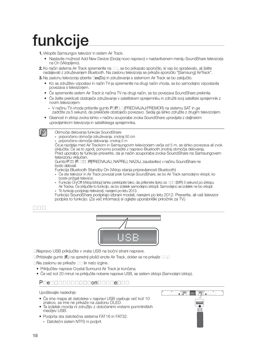 Samsung HW-F550/XE, HW-F551/EN, HW-F550/EN, HW-F551/XE manual Usb, Pred priključitvijo naprave USB 