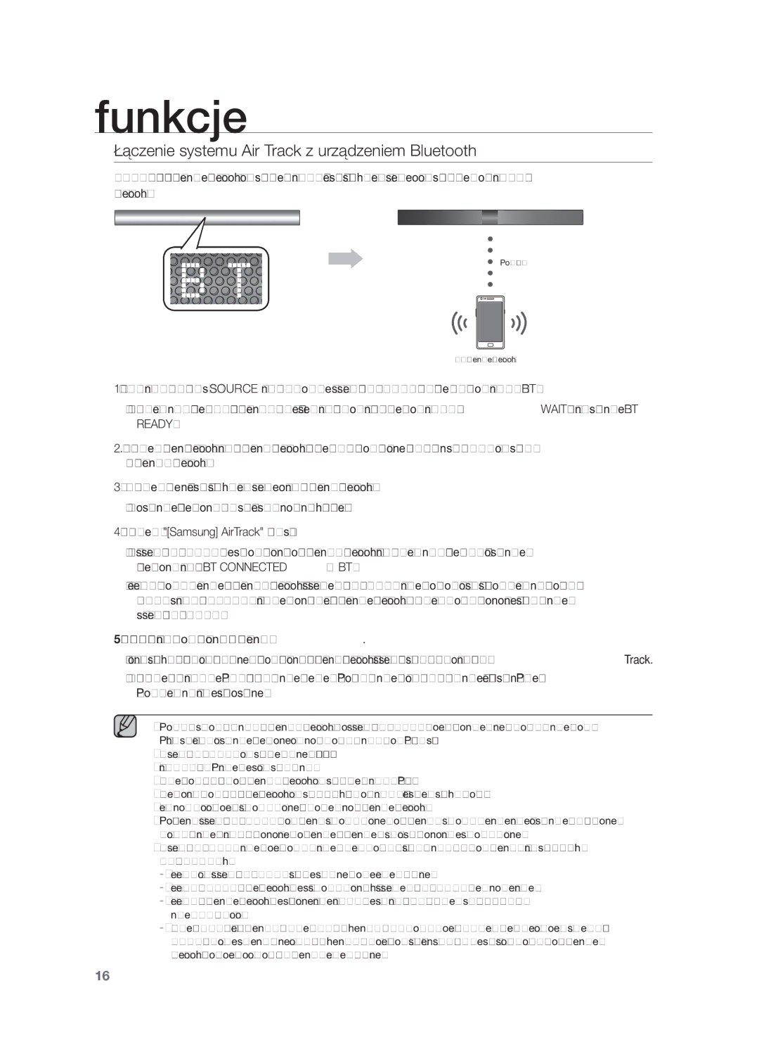 Samsung HW-F551/EN, HW-F550/EN manual Łączenie systemu Air Track z urządzeniem Bluetooth, Wybierz Samsung AirTrack z listy 