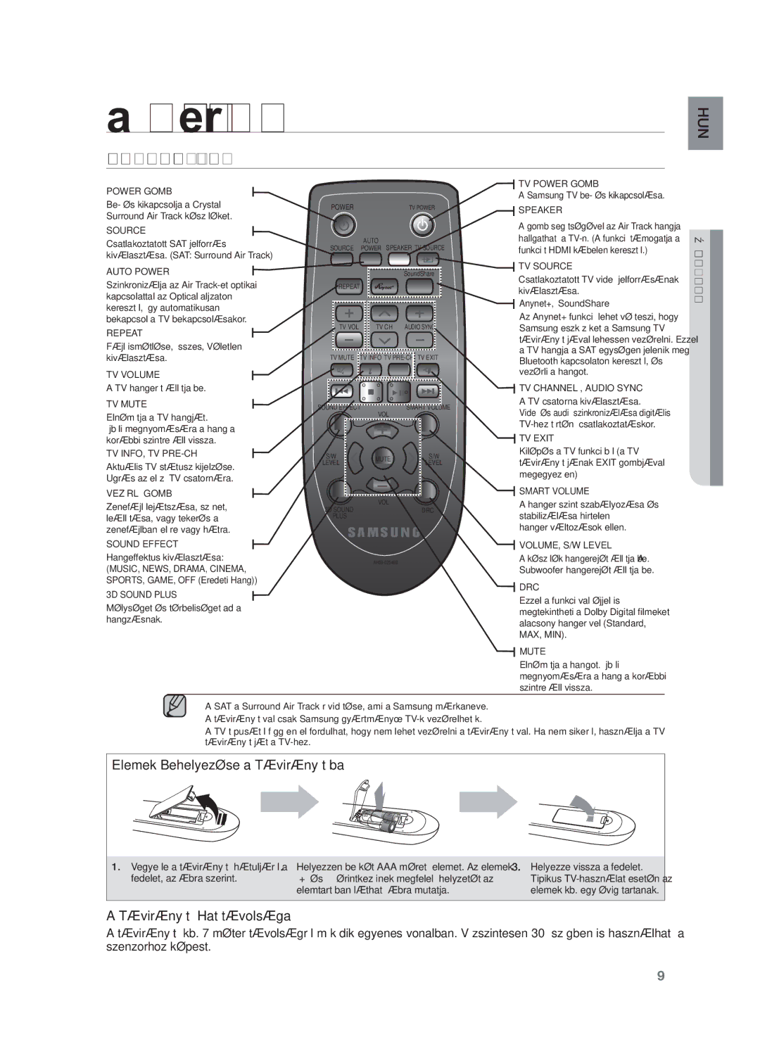 Samsung HW-F550/XE, HW-F551/EN, HW-F550/EN, HW-F551/XE manual Távvezérlő Bemutatása 