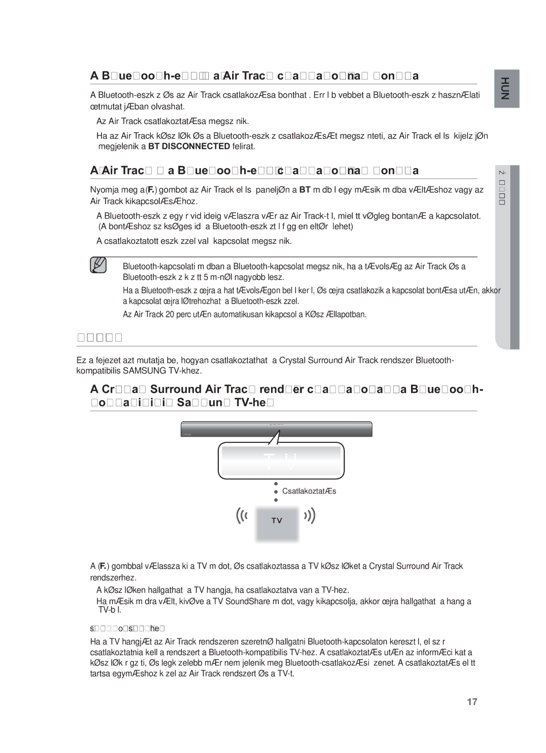 Samsung HW-F550/XE, HW-F551/EN, HW-F550/EN, HW-F551/XE manual Bluetooth-eszköz és az Air Track csatlakozásának bontása 