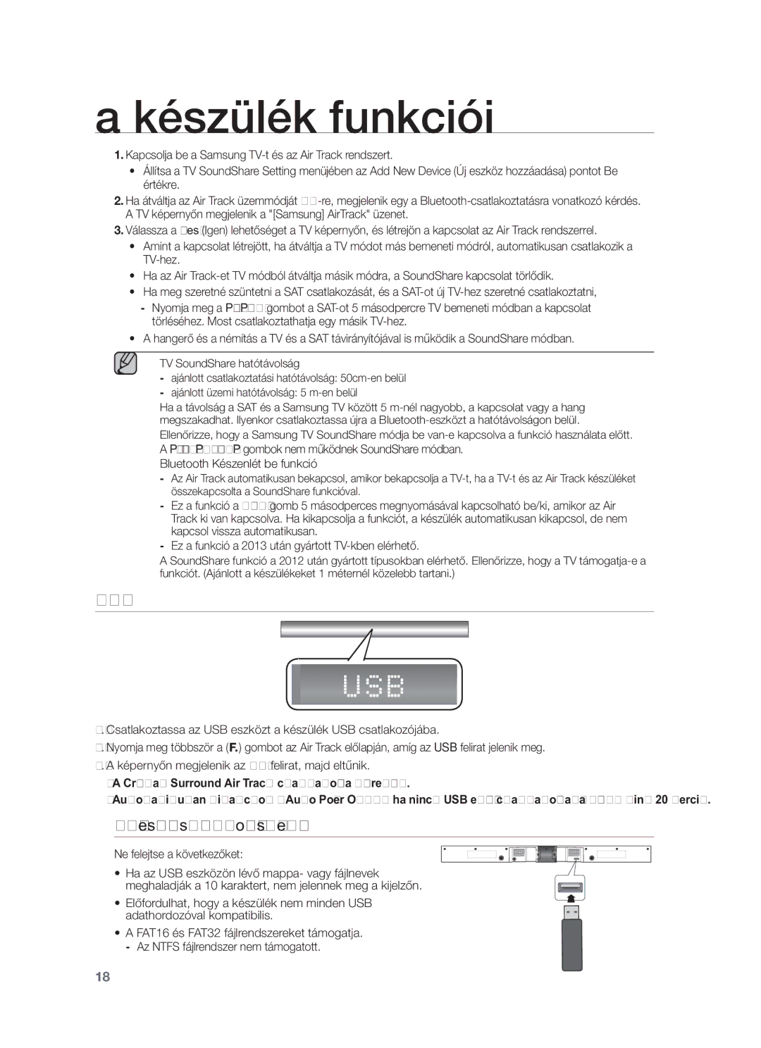 Samsung HW-F551/XE, HW-F551/EN, HW-F550/EN, HW-F550/XE manual USB eszköz csatlakoztatása előtt, Ne felejtse a következőket 