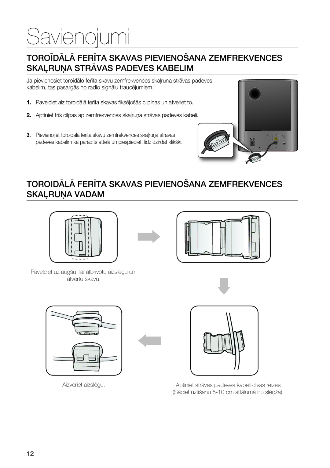 Samsung HW-F551/EN manual Aptiniet strāvas padeves kabeli divas reizes 