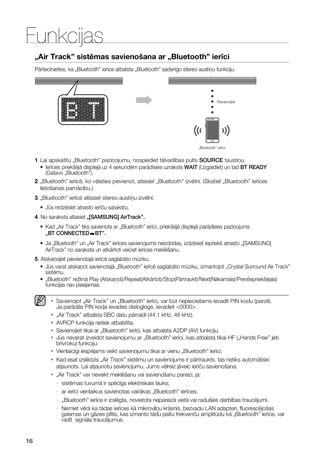 Samsung HW-F551/EN manual „Air Track sistēmas savienošana ar „Bluetooth ierīci, „BT Connectedbt 