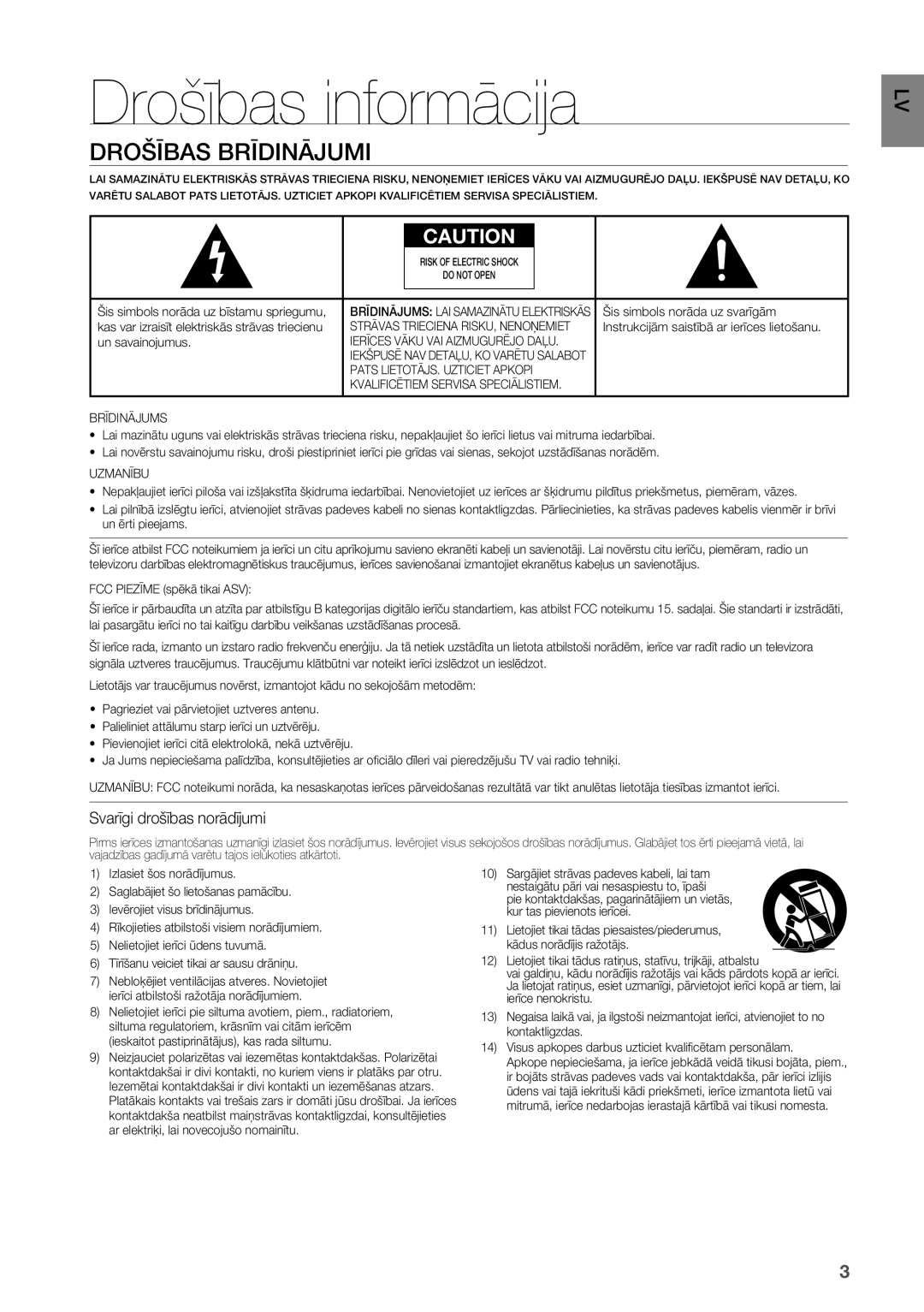 Samsung HW-F551/EN manual Drošības informācija, Drošības Brīdinājumi, Svarīgi drošības norādījumi 