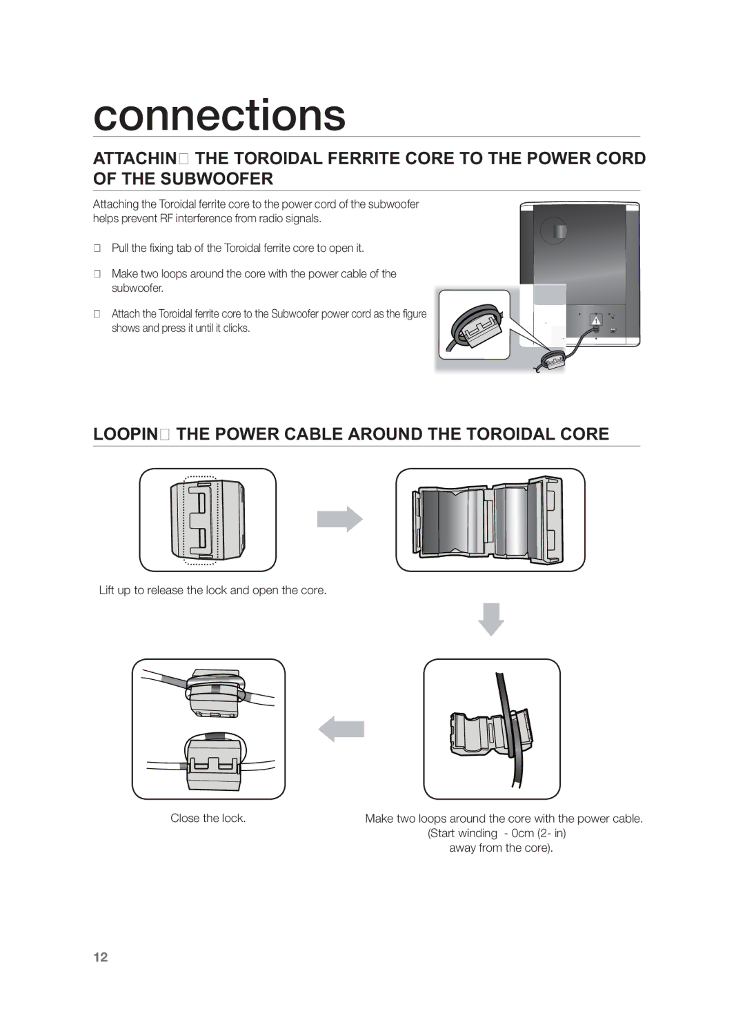 Samsung HW-F551/SQ manual Looping the Power Cable around the Toroidal Core 