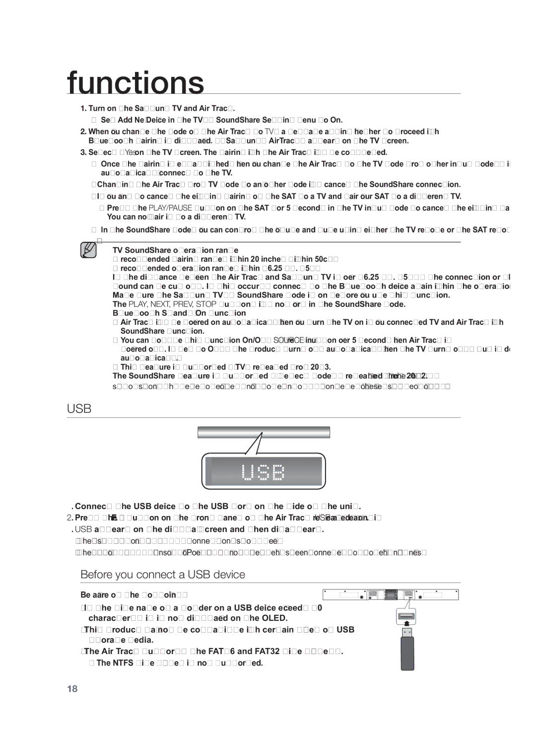 Samsung HW-F551/SQ manual Before you connect a USB device, Be aware of the following 