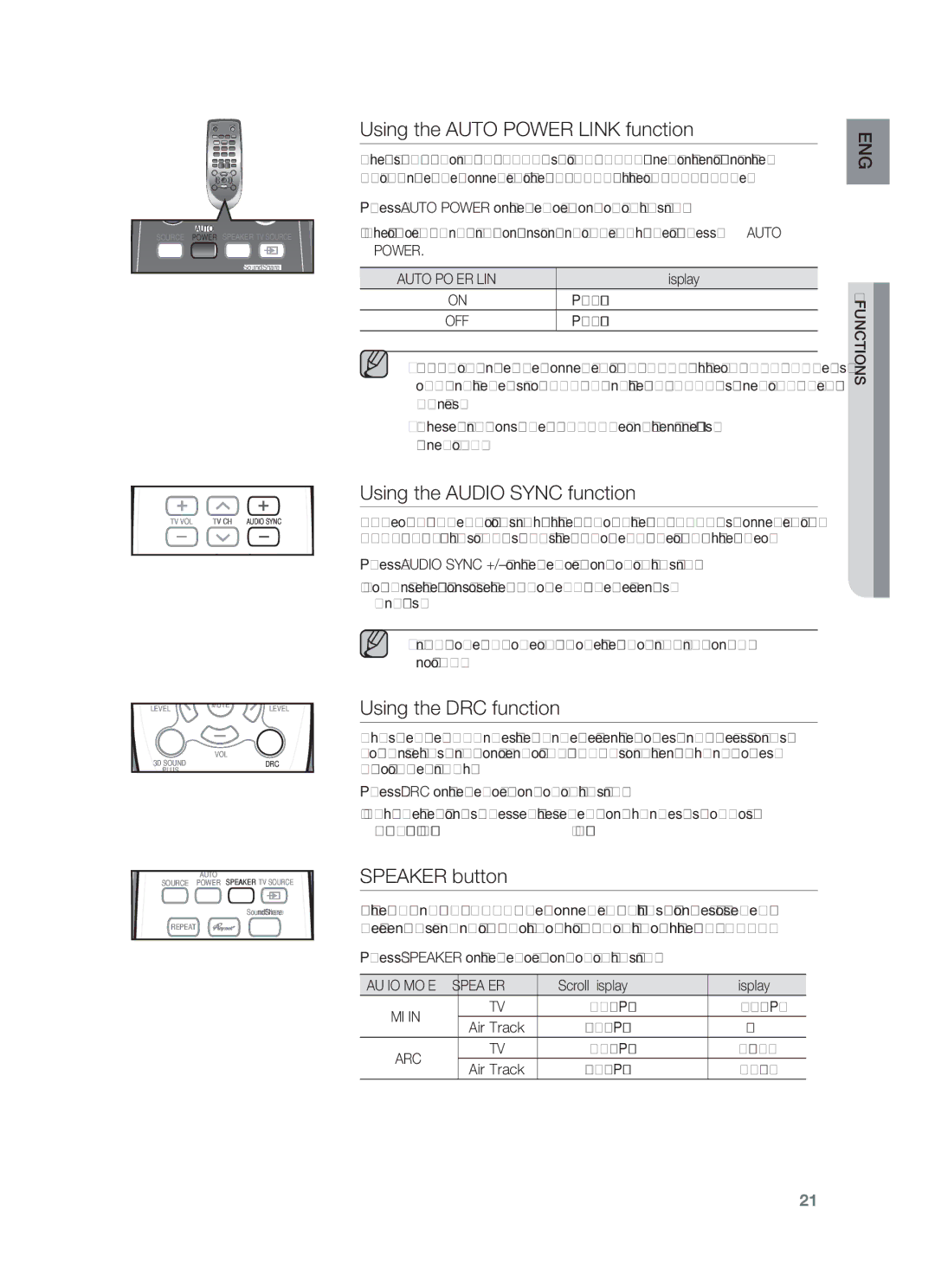 Samsung HW-F551/SQ manual Using the Auto Power Link function, Using the Audio Sync function, Using the DRC function 