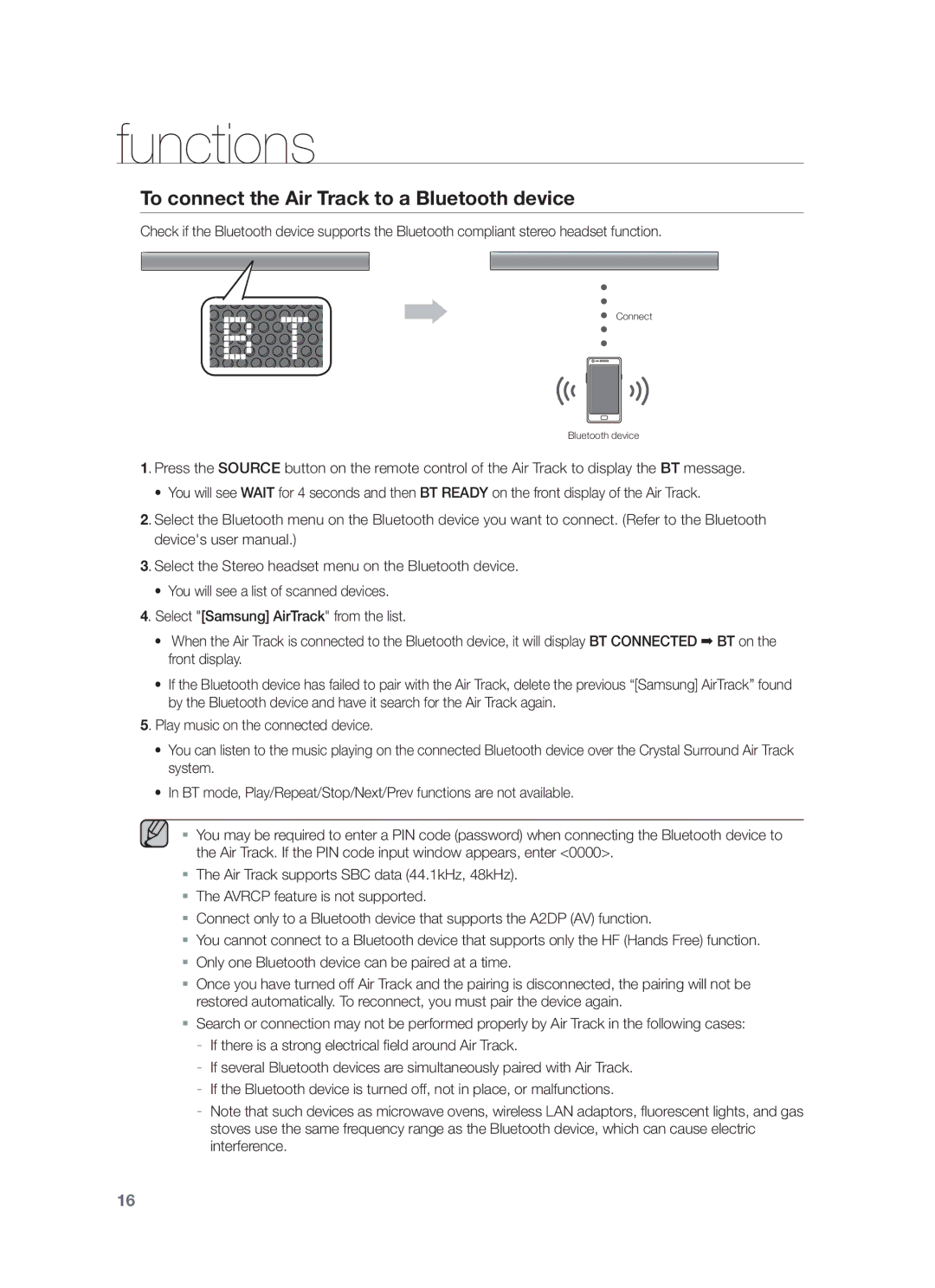 Samsung HW-F550/EN, HW-F551/XN, HW-F551/EN, HW-F551/TK, HW-F550/XN, HW-F551/ZF To connect the Air Track to a Bluetooth device 