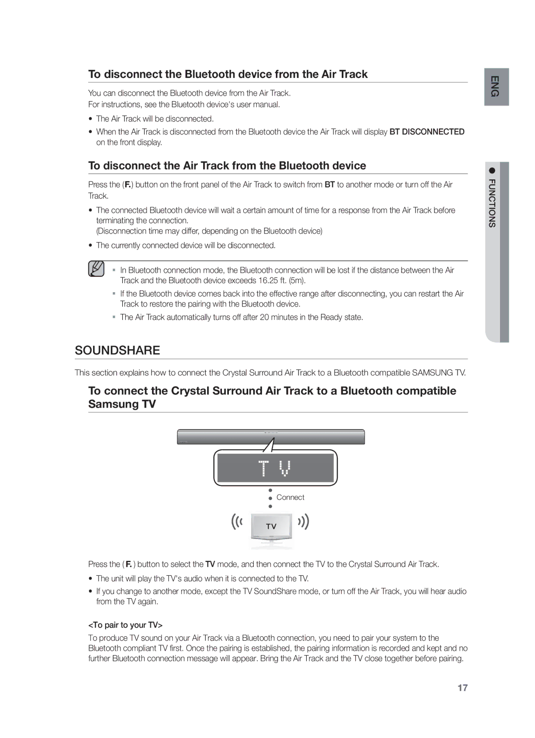 Samsung HW-F551/TK, HW-F551/XN, HW-F551/EN, HW-F550/EN Soundshare, To disconnect the Bluetooth device from the Air Track 