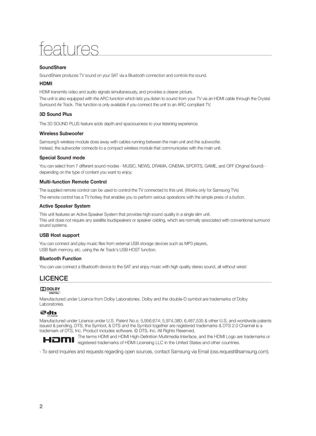 Samsung HW-F550/EN, HW-F551/XN, HW-F551/EN, HW-F551/TK, HW-F550/XN, HW-F551/ZF, HW-F550/ZF manual Features, SoundShare 