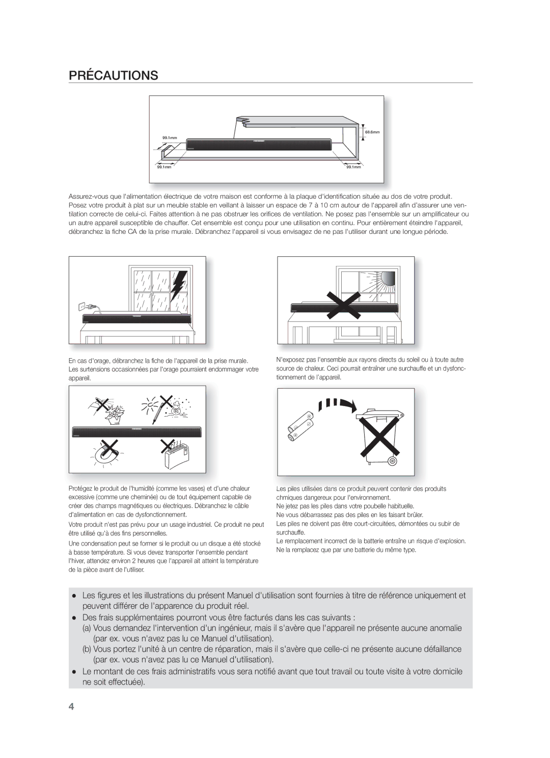 Samsung HW-F551/EN, HW-F551/XN, HW-F550/EN, HW-F551/TK, HW-F550/XN, HW-F551/ZF, HW-F550/ZF manual Précautions 