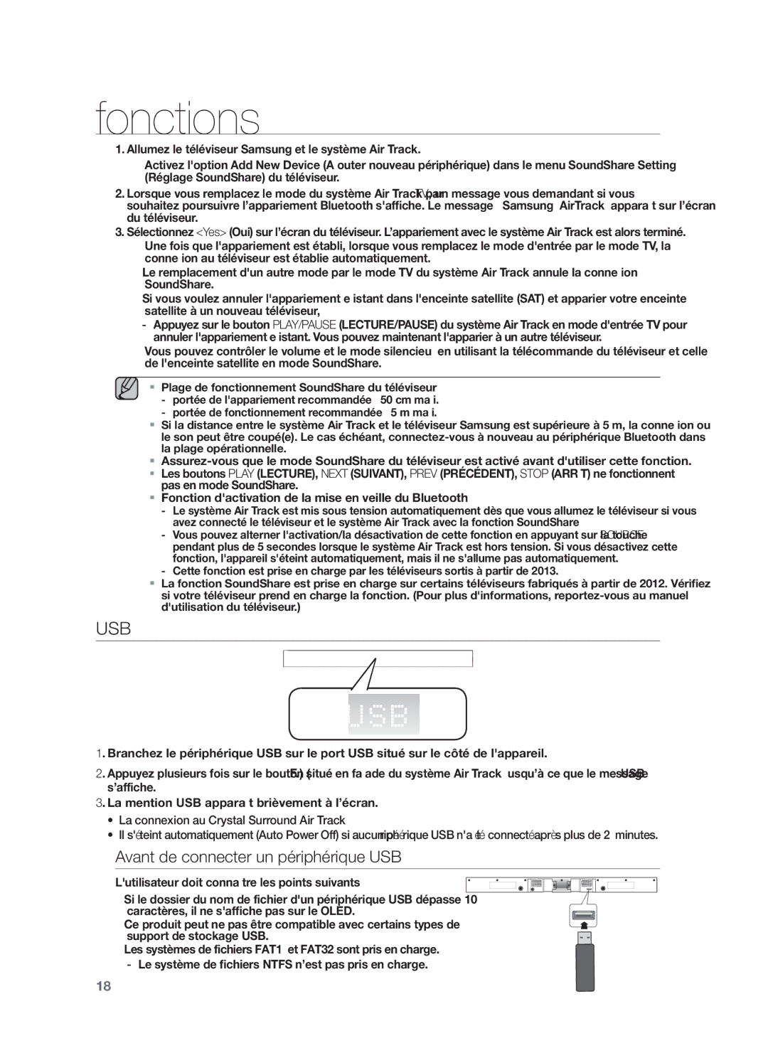 Samsung HW-F551/EN, HW-F551/XN, HW-F550/EN, HW-F551/TK, HW-F550/XN, HW-F551/ZF manual Avant de connecter un périphérique USB 