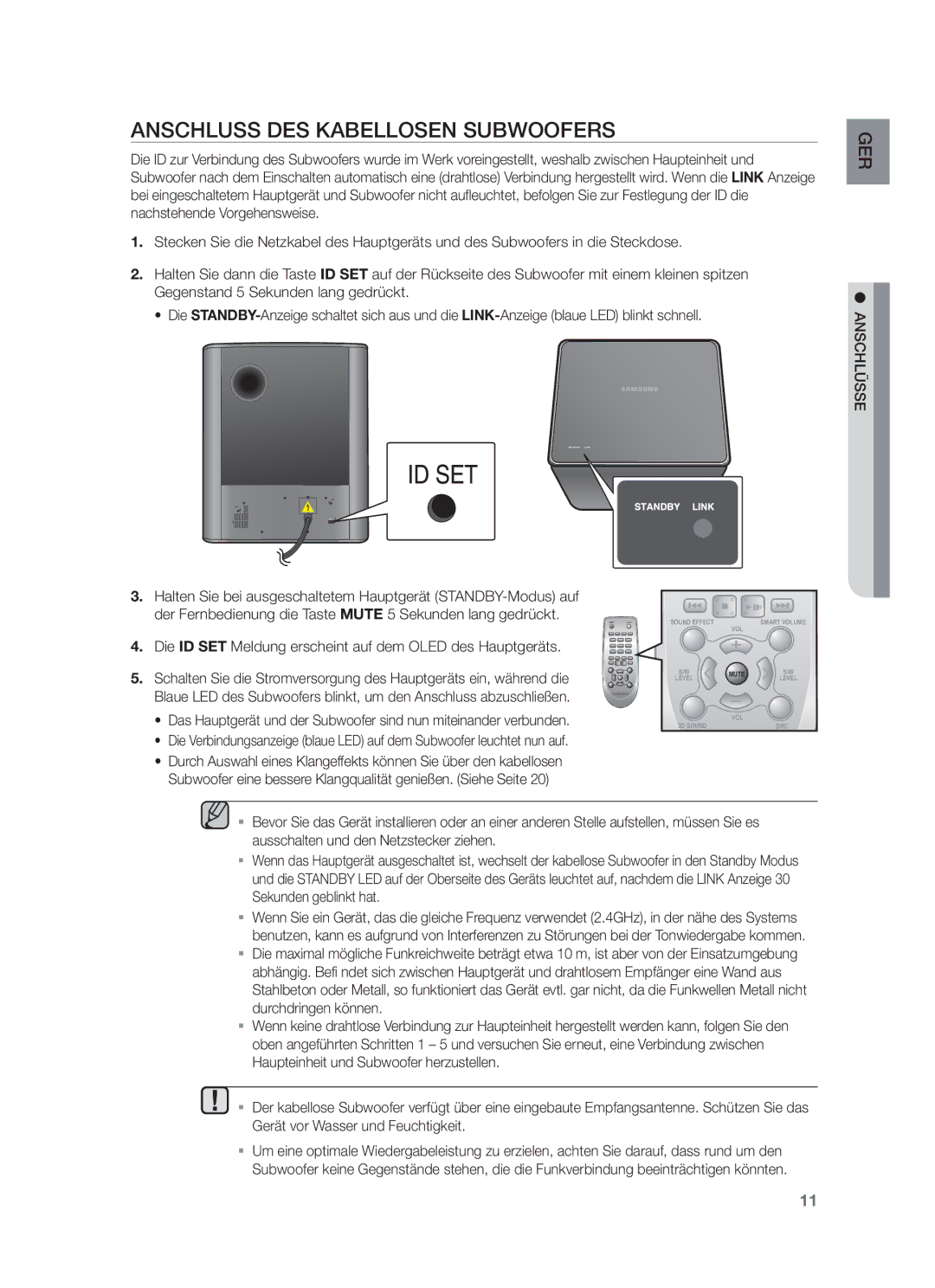 Samsung HW-F551/ZF, HW-F551/XN, HW-F551/EN, HW-F550/EN, HW-F551/TK, HW-F550/XN Anschluss DES Kabellosen Subwoofers, Anschlüsse 