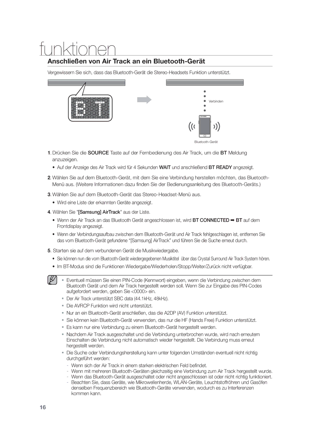 Samsung HW-F551/TK, HW-F551/XN, HW-F551/EN, HW-F550/EN, HW-F550/XN manual Anschließen von Air Track an ein Bluetooth-Gerät 