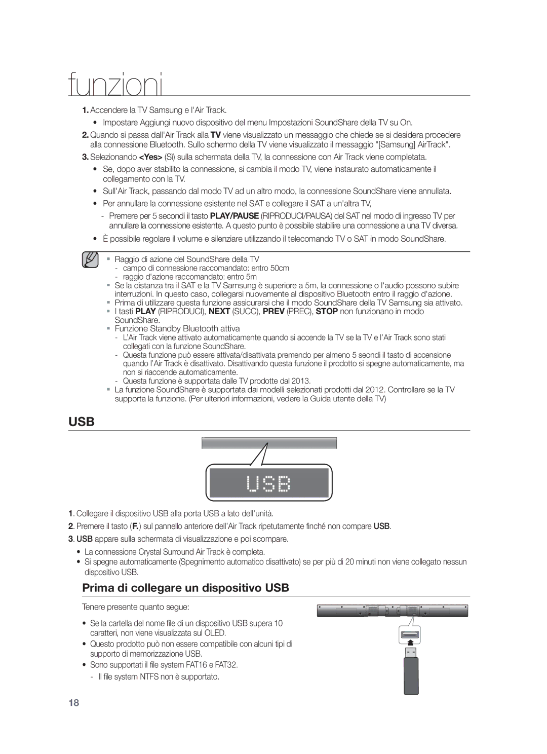 Samsung HW-F550/EN, HW-F551/XN, HW-F551/EN, HW-F551/TK Prima di collegare un dispositivo USB, Tenere presente quanto segue 