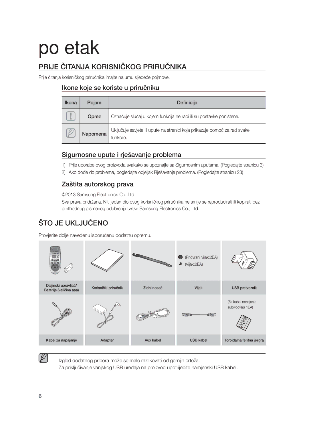 Samsung HW-F551/EN, HW-F551/XN, HW-F550/EN manual Prije Čitanja Korisničkog Priručnika, ŠTO JE Uključeno, Ikona, Funkcije 