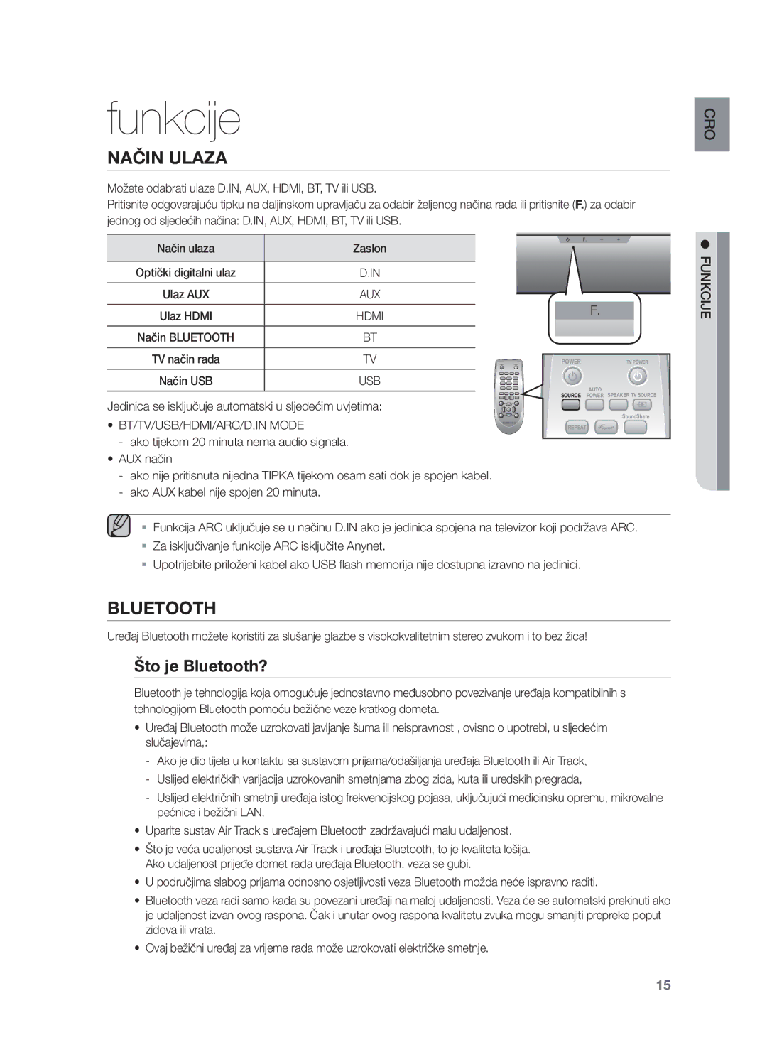 Samsung HW-F551/TK, HW-F551/XN manual Način Ulaza, Što je Bluetooth?, Jedinica se isključuje automatski u sljedećim uvjetima 