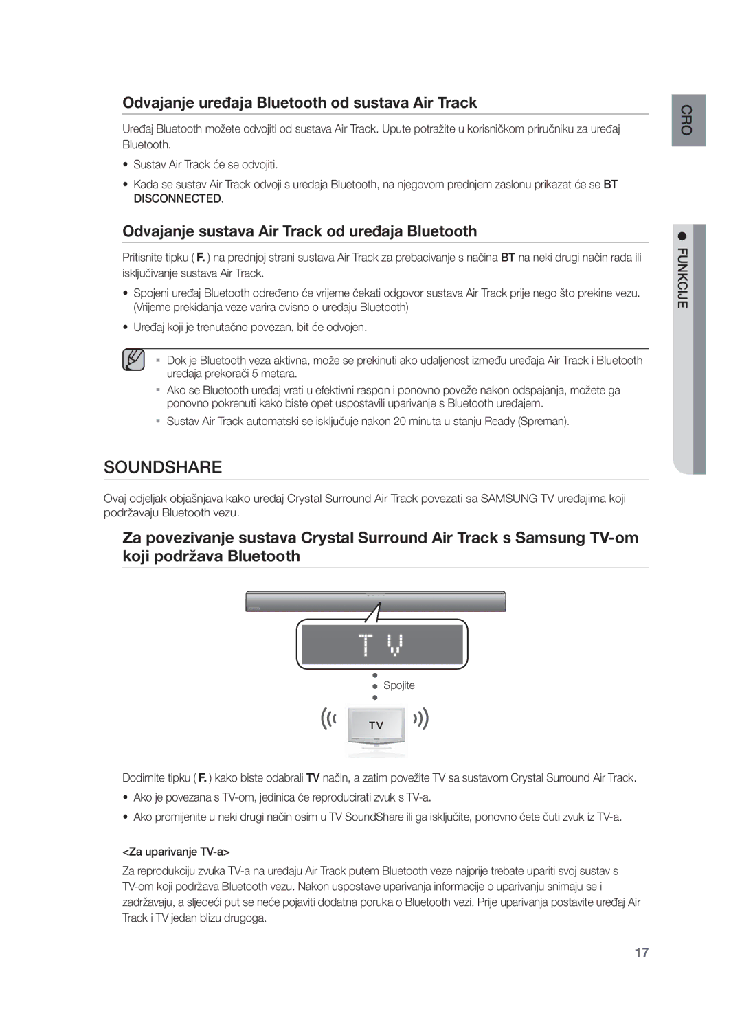 Samsung HW-F551/ZF Odvajanje uređaja Bluetooth od sustava Air Track, Odvajanje sustava Air Track od uređaja Bluetooth 