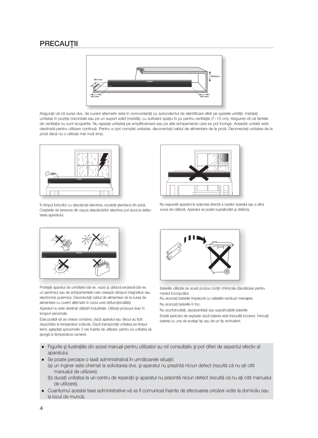 Samsung HW-F551/EN, HW-F551/XN, HW-F550/EN, HW-F551/TK, HW-F550/XN, HW-F551/ZF, HW-F550/ZF manual Precauţii 