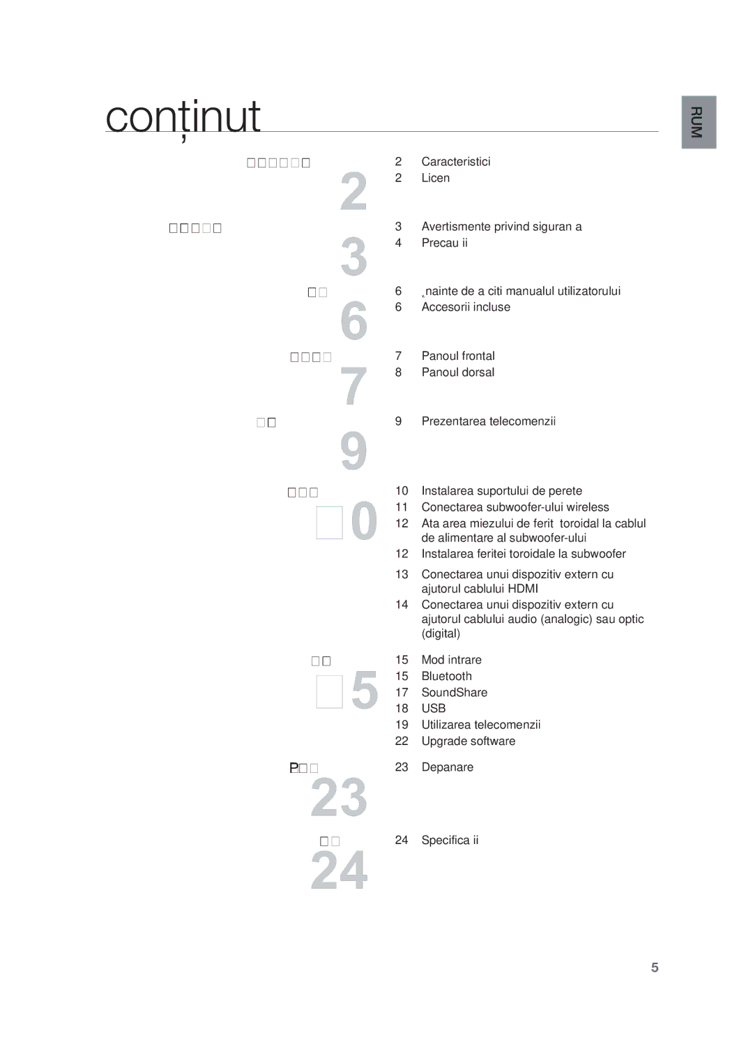 Samsung HW-F550/EN, HW-F551/XN, HW-F551/EN, HW-F551/TK, HW-F550/XN, HW-F551/ZF, HW-F550/ZF manual Conţinut 