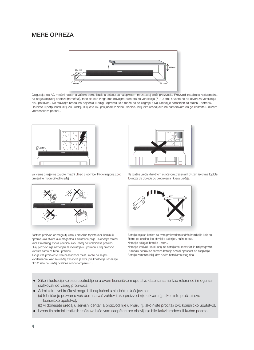 Samsung HW-F550/EN, HW-F551/XN, HW-F551/EN, HW-F551/TK, HW-F550/XN, HW-F551/ZF, HW-F550/ZF manual Mere Opreza 