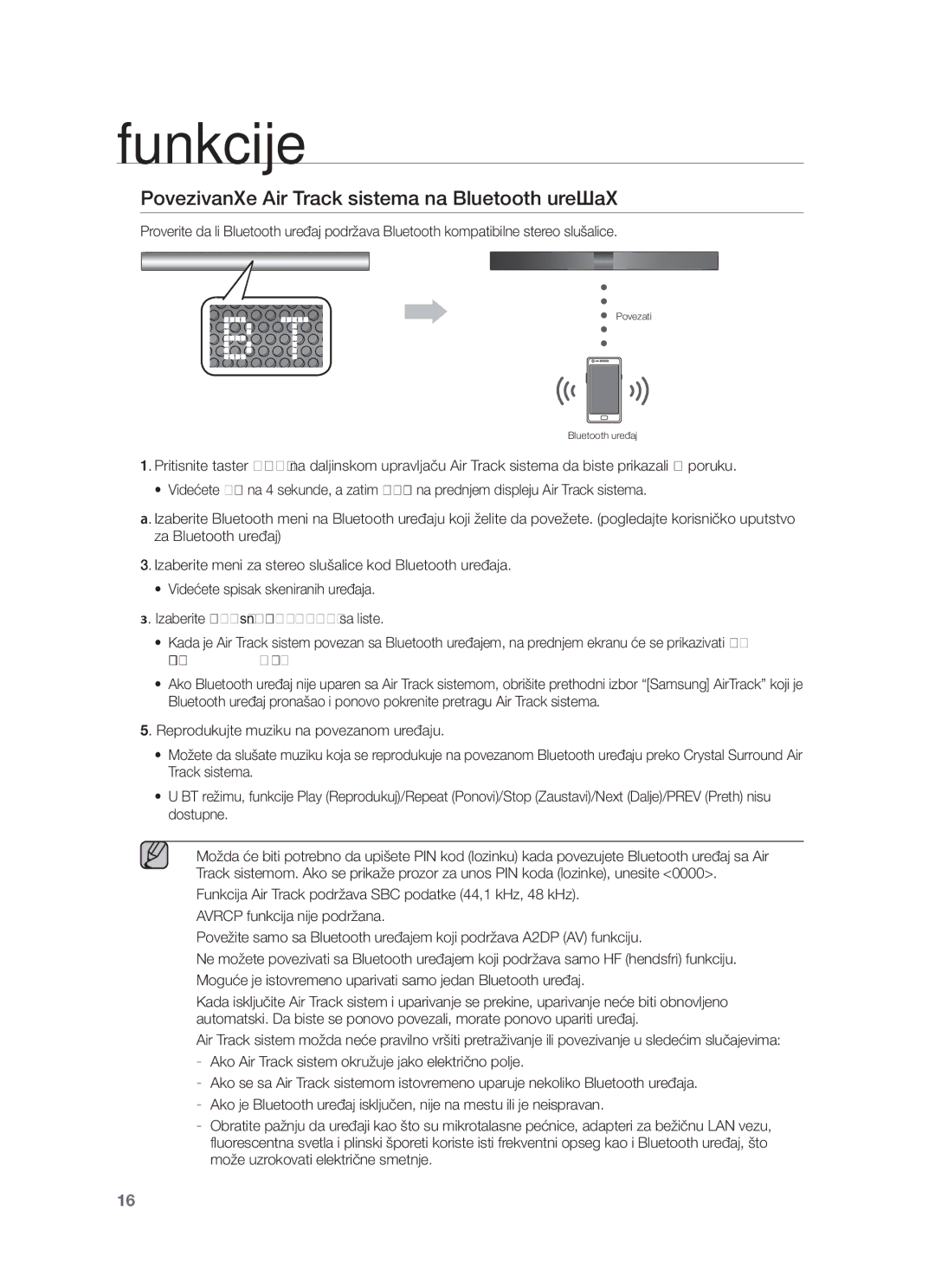 Samsung HW-F551/XN, HW-F551/EN, HW-F550/EN, HW-F551/TK, HW-F550/XN manual Povezivanje Air Track sistema na Bluetooth uređaj 