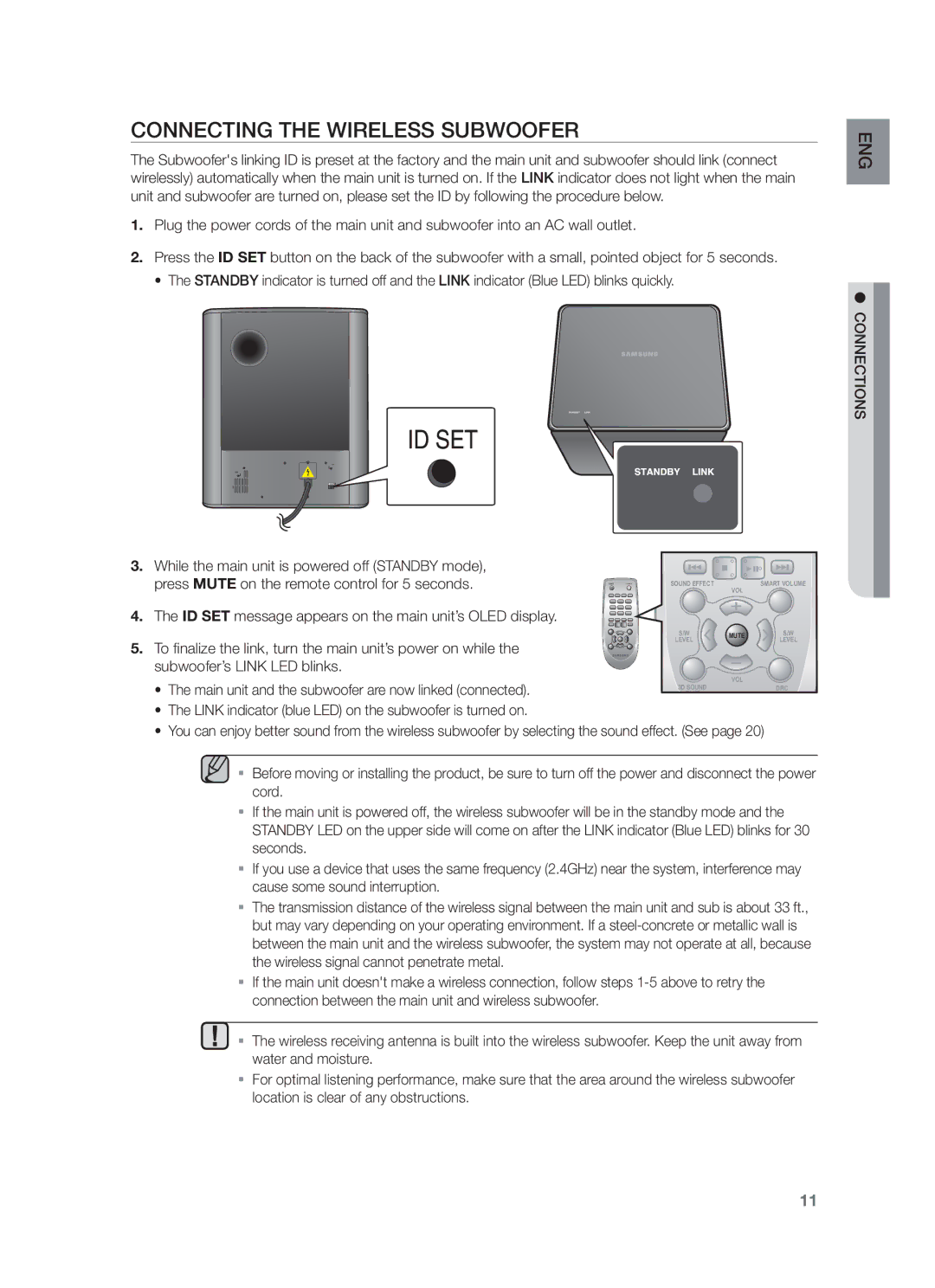 Samsung HW-F551/ZF, HW-F551/XN, HW-F551/EN, HW-F551/TK manual Connecting the Wireless Subwoofer, Connections 