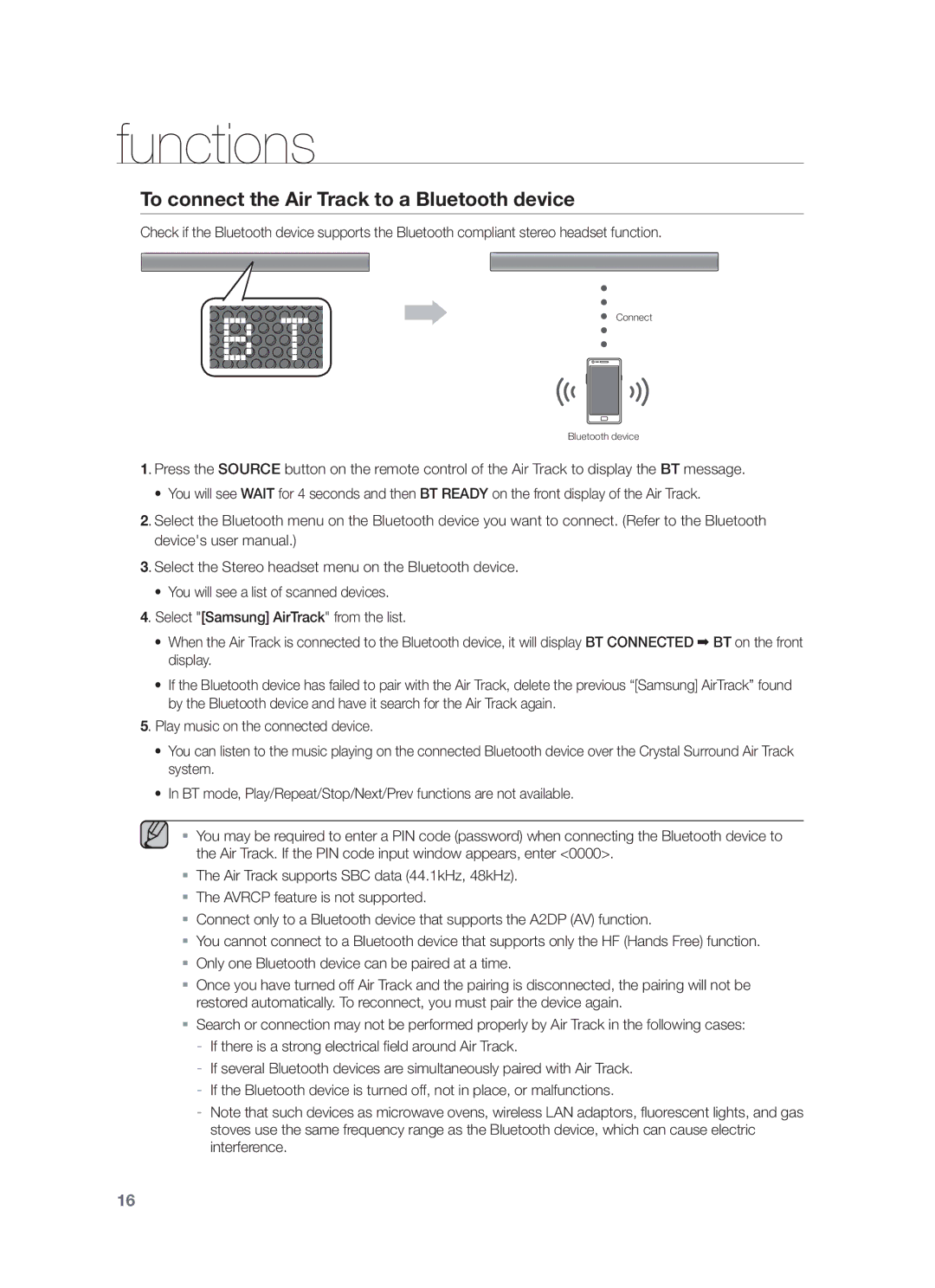 Samsung HW-F551/XN, HW-F551/EN, HW-F551/TK, HW-F551/ZF manual To connect the Air Track to a Bluetooth device 