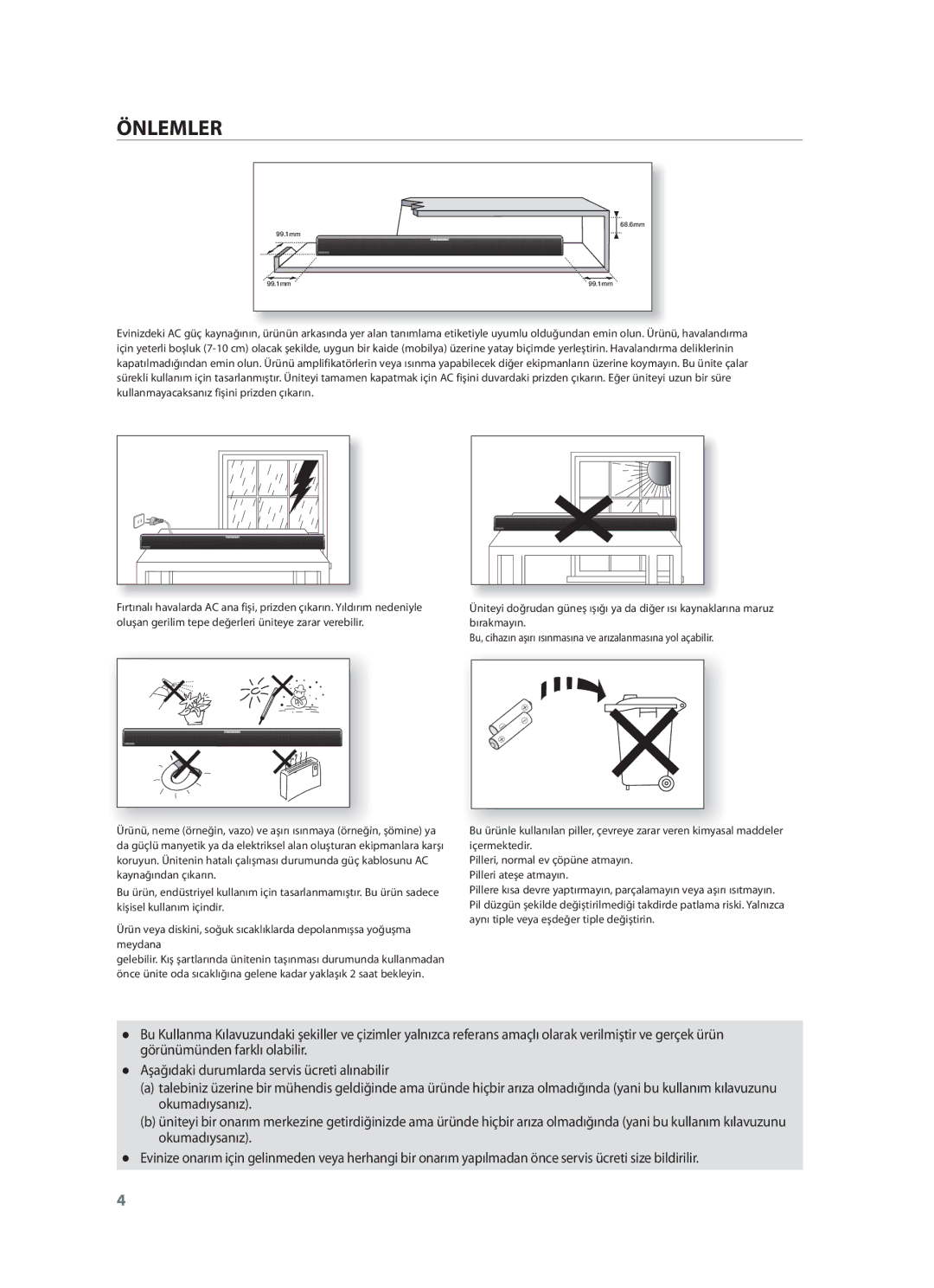 Samsung HW-F551/EN, HW-F551/XN, HW-F551/TK, HW-F551/ZF manual Önlemler 