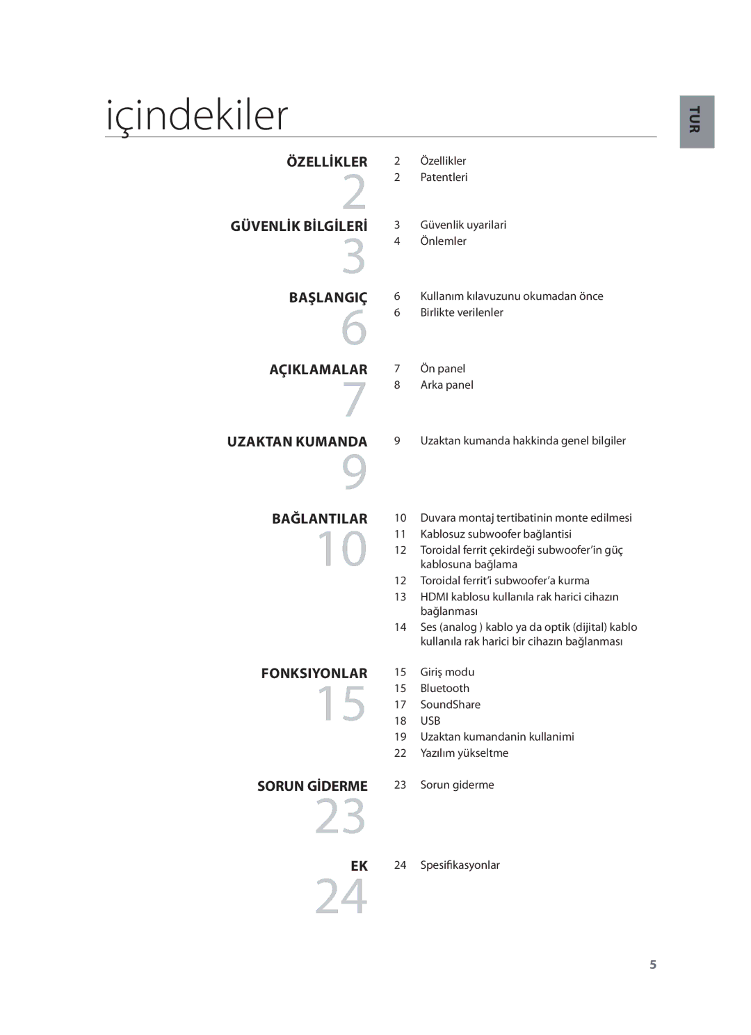 Samsung HW-F551/TK, HW-F551/XN, HW-F551/EN, HW-F551/ZF manual Içindekiler 