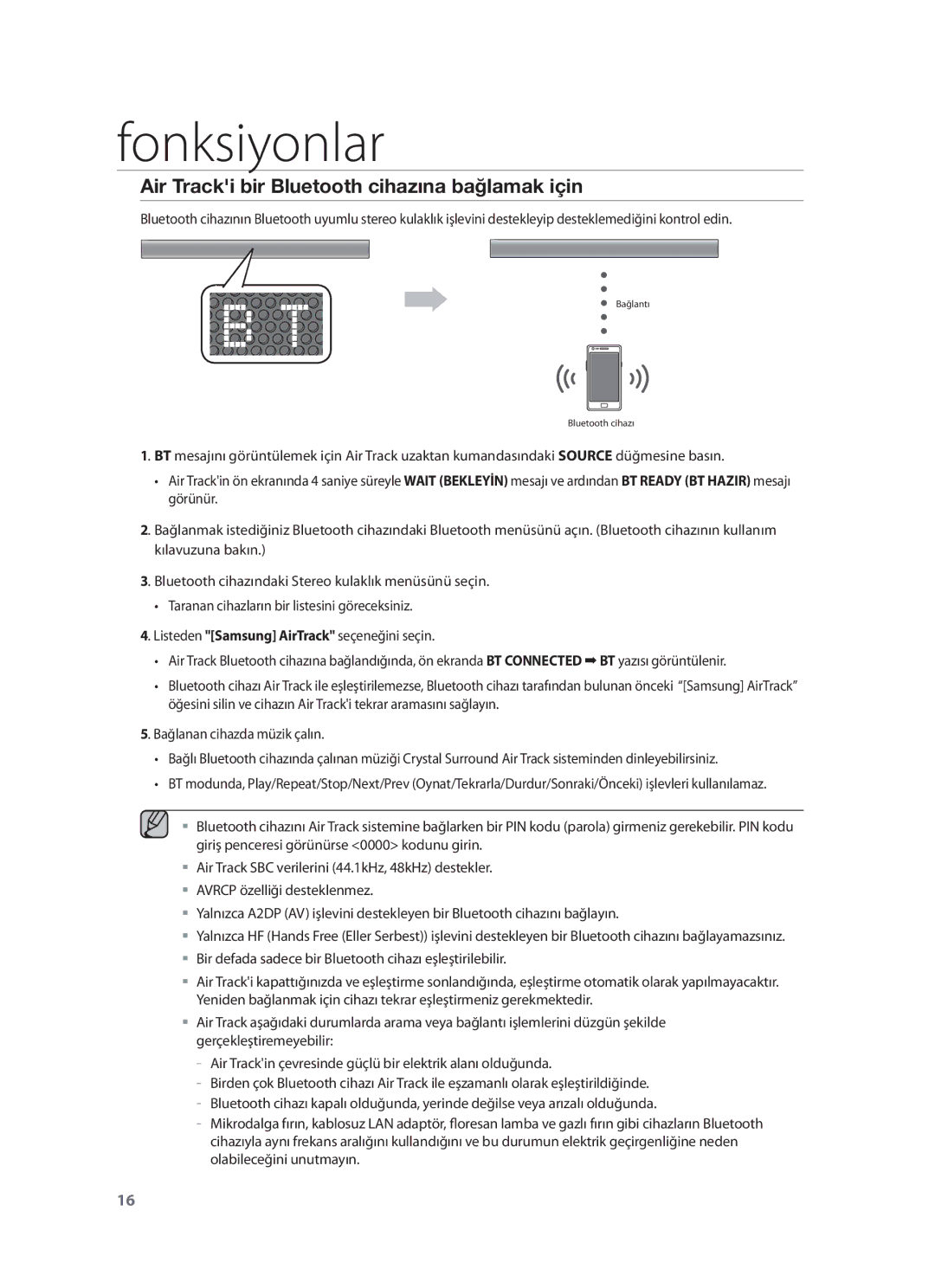 Samsung HW-F551/EN, HW-F551/XN, HW-F551/TK, HW-F551/ZF manual Air Tracki bir Bluetooth cihazına bağlamak için 