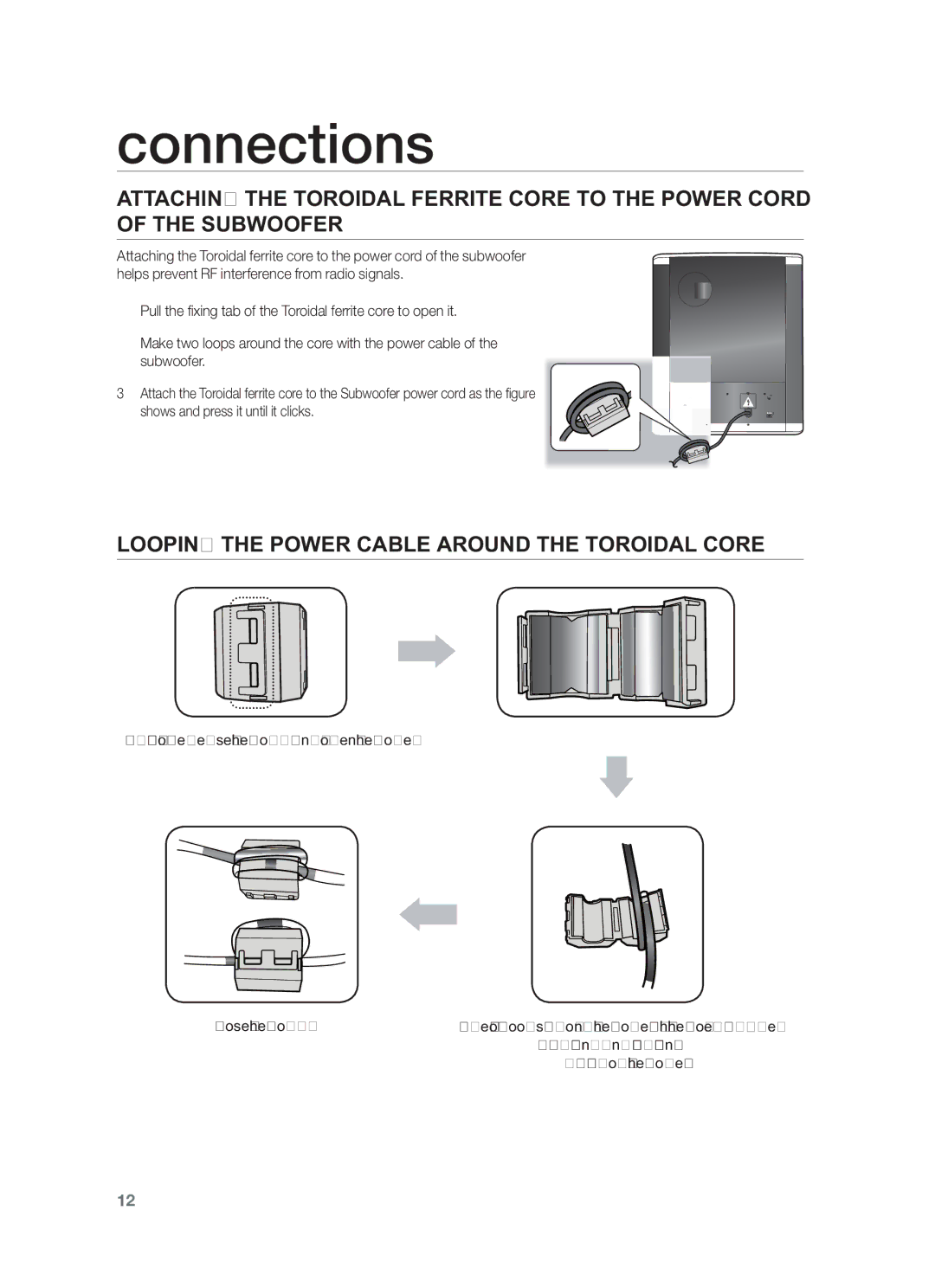 Samsung HW-F551/XV manual Looping the Power Cable around the Toroidal Core 