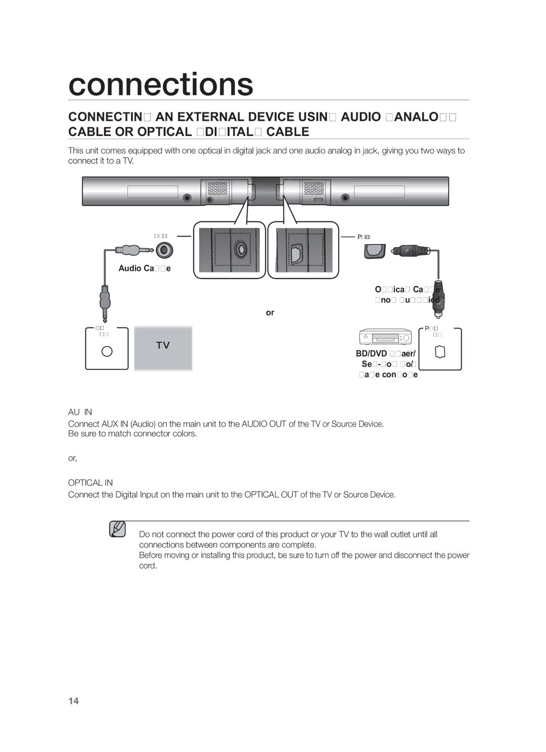 Samsung HW-F551/XV manual Audio Cable, Aux, Optical Cable not supplied 