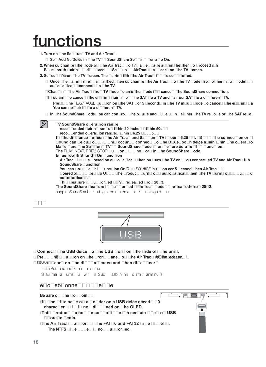 Samsung HW-F551/XV manual Usb, Before you connect a USB device, Be aware of the following 