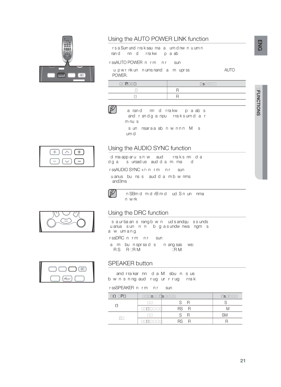 Samsung HW-F551/XV manual Using the Auto Power Link function, Using the Audio Sync function, Using the DRC function 