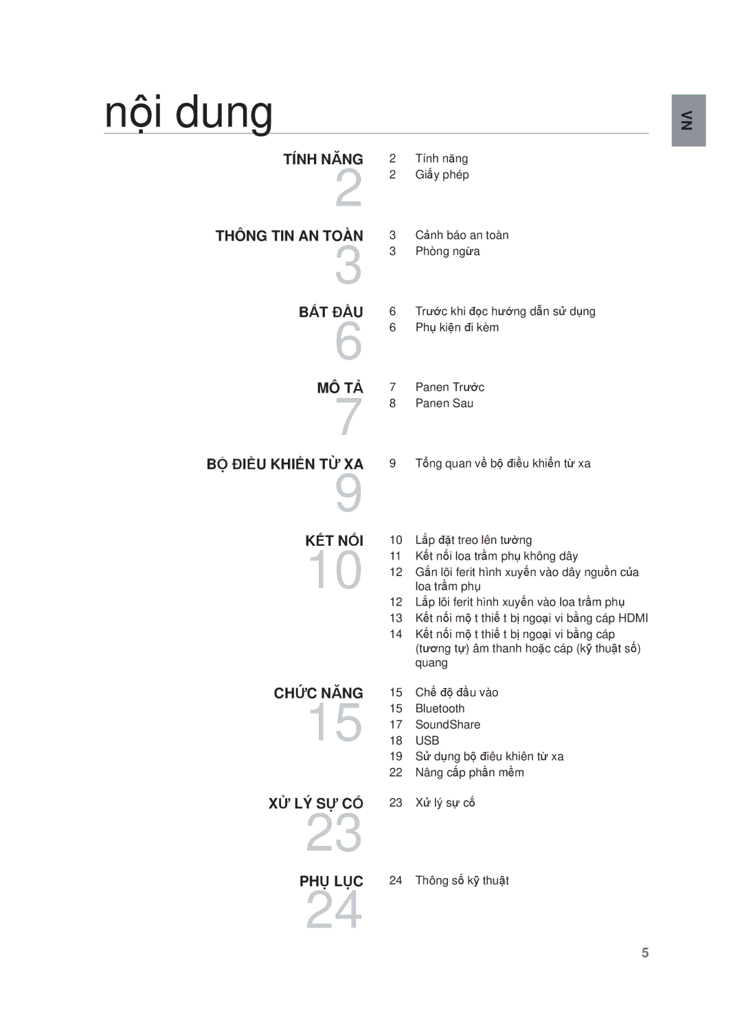 Samsung HW-F551/XV manual Nӝi dung, Tính năng, Giҩy phép, Phòng ngӯa 