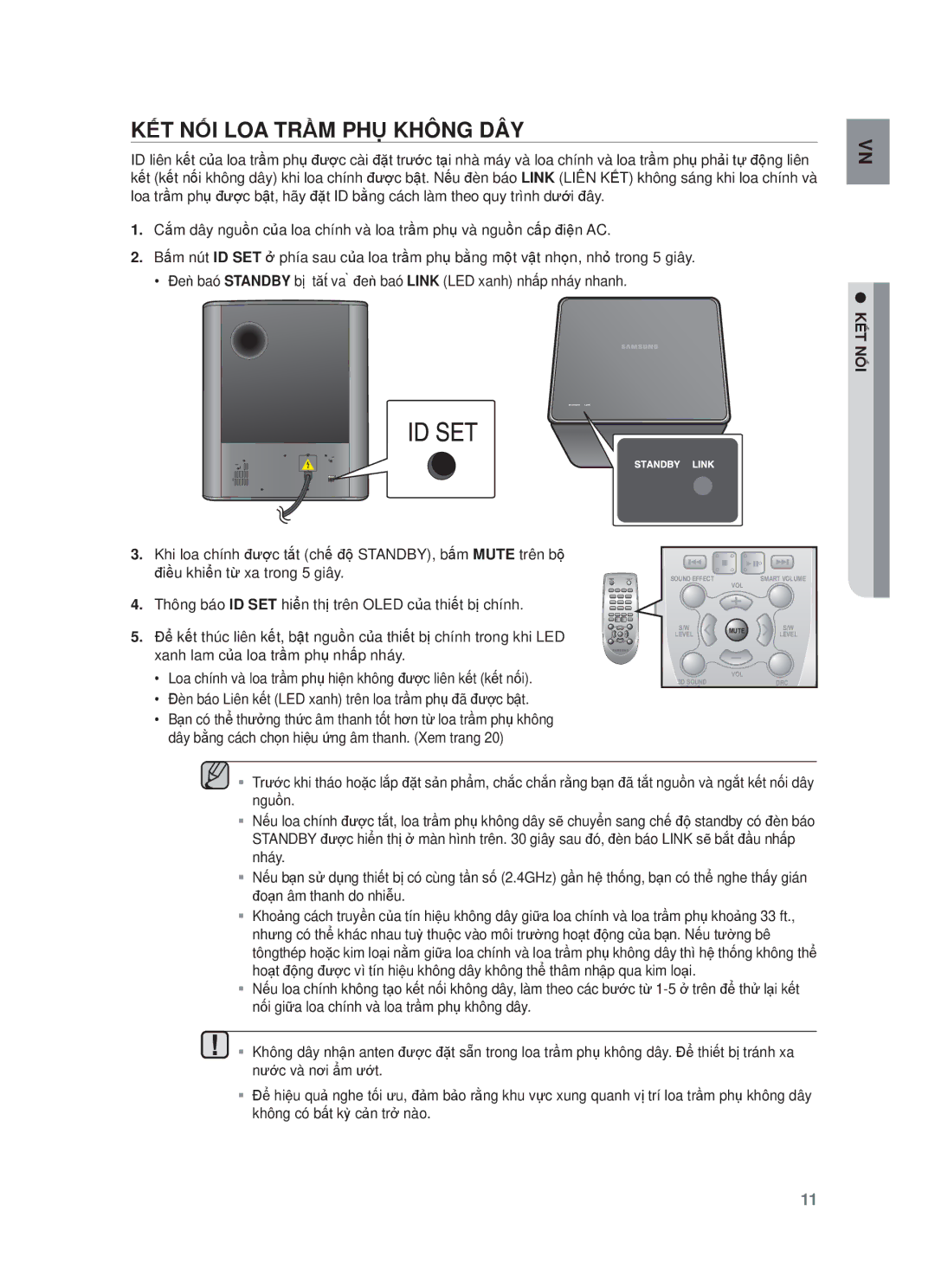 Samsung HW-F551/XV manual KẾT NỐI LOA Trầm PHỤ Không DÂY, Ết Inố 