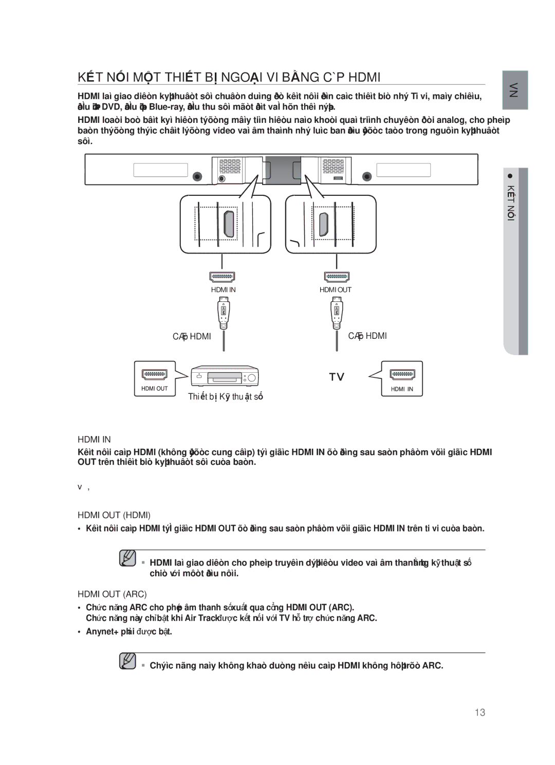 Samsung HW-F551/XV manual KẾT NỐI MỘT Thiết BỊ Ngoại VI Bằng CÁP Hdmi, Cáp Hdmi, Thiết bị Kỹ thuật số 