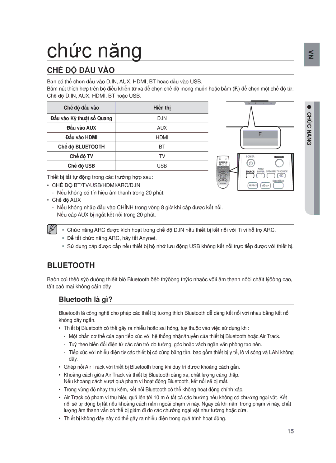 Samsung HW-F551/XV manual Chӭc năng, Chế Độ Đầu Vào, Bluetooth là gì?, Chế độ đầu vào Hiển thị, CH Ăngức N 