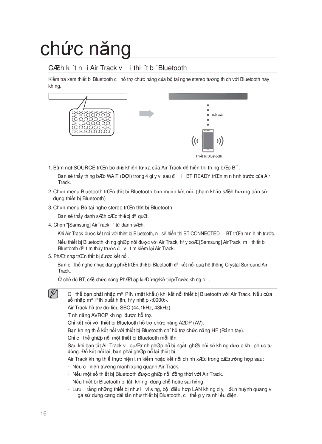 Samsung HW-F551/XV manual Cách kết nối Air Track với thiết bị Bluetooth 