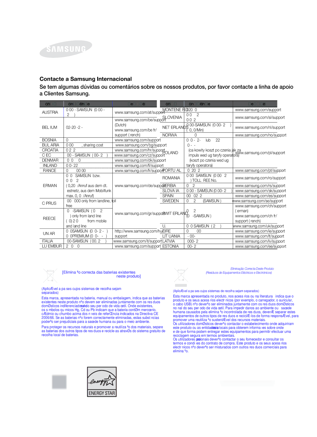 Samsung HW-F750/ZF, HW-F750/EN, HW-F751/ZF manual AH68-02617F-05, Eliminação correcta das baterias existentes neste produto 