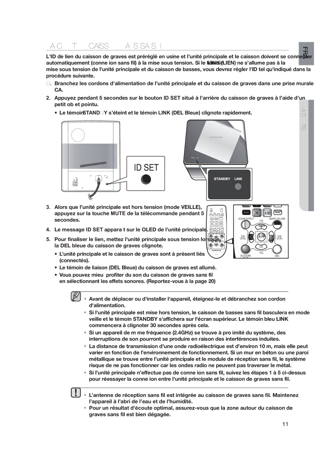 Samsung HW-F751/ZF, HW-F750/EN, HW-F750/ZF manual Branchement D’UN Caisson DE Graves Sans FIL, Branchements 