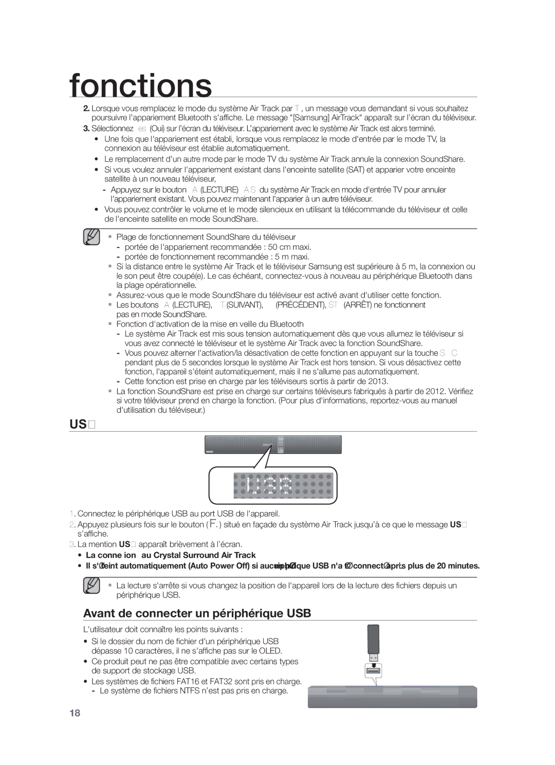 Samsung HW-F750/EN, HW-F750/ZF, HW-F751/ZF manual Usb, Avant de connecter un périphérique USB 